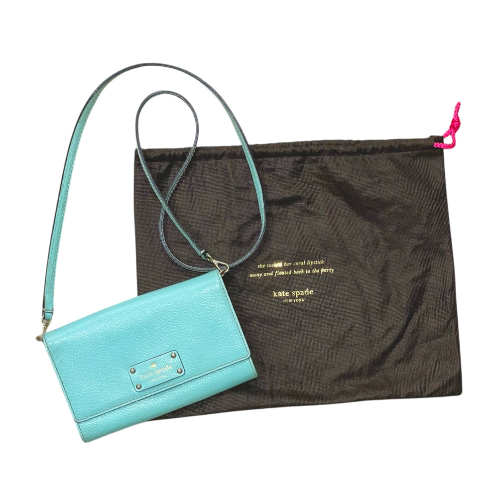 Kate Spade Natalie Wellesley Robins Egg Blue Leather Crossbody Clutch Spearmint